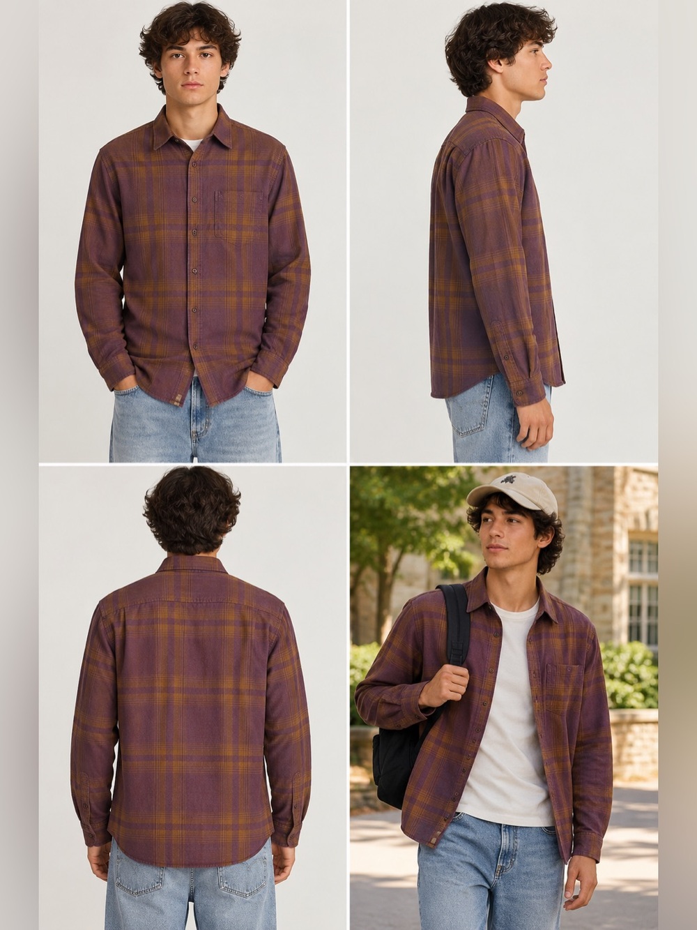 Hurley Plaid Button Up Shirt – Purple/Canary Yellow – S